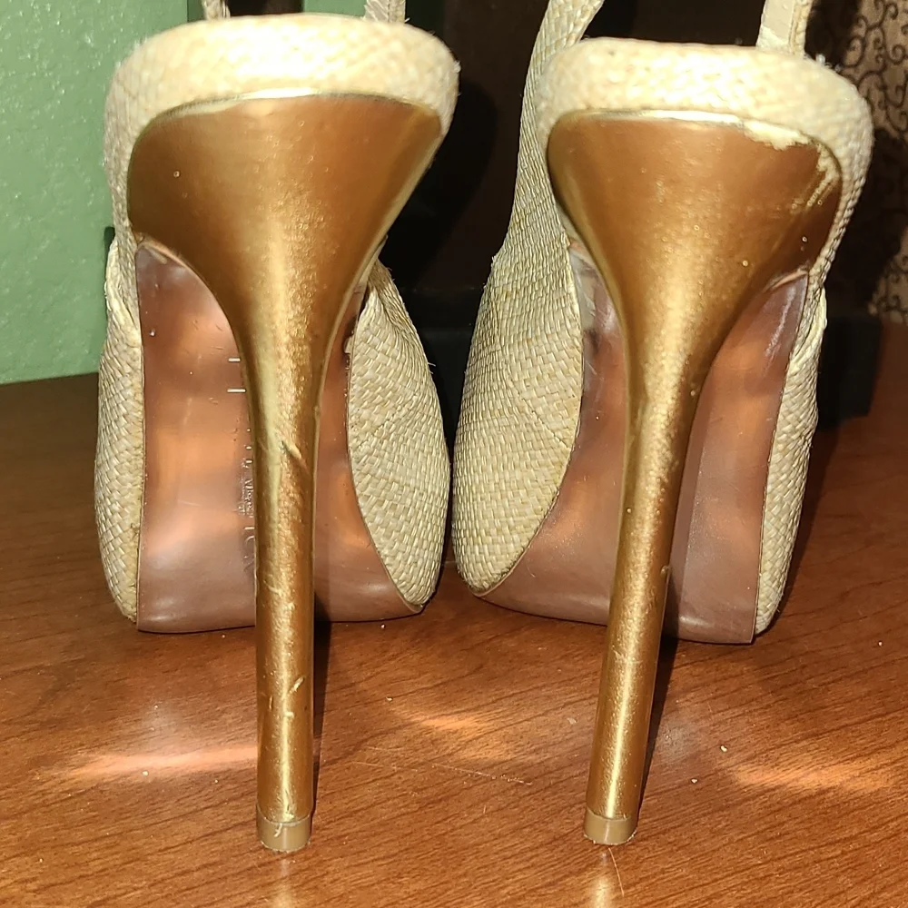 H by Halston Gold Slingback Platform Heels